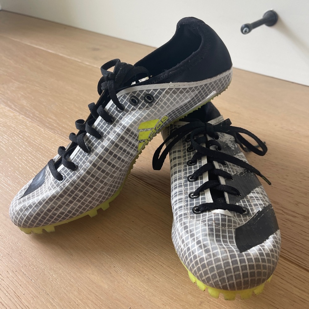 Adidas Sprintstar Spikes, Men’s Size 8, Black/White/Neon Sole, (Pair 1 of 2)